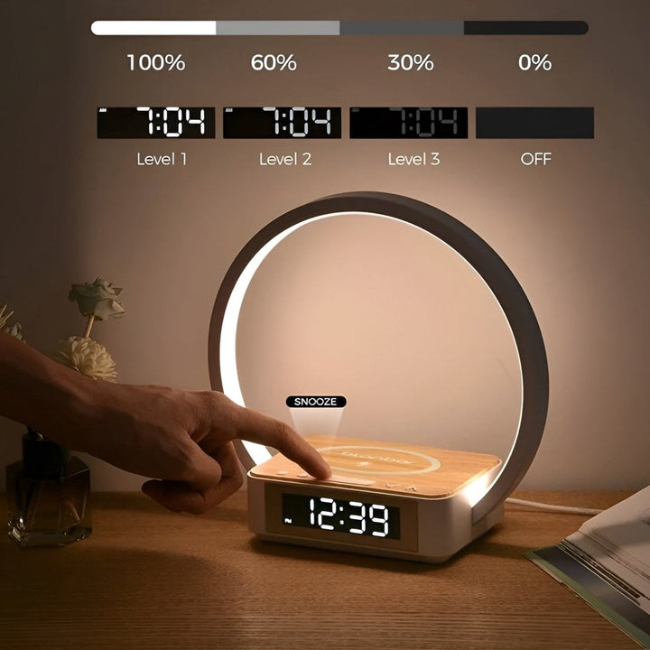 GlowMax 3-in-1 LED Table Lamp – Wireless Charger, Alarm Clock & Touch Control | Kalsten