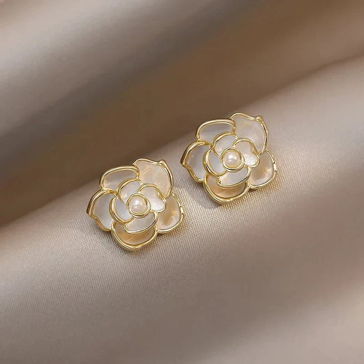 Kalsten | Dainty Blanc Camellia Floral Necklace, Earrings, Ring Jewelry