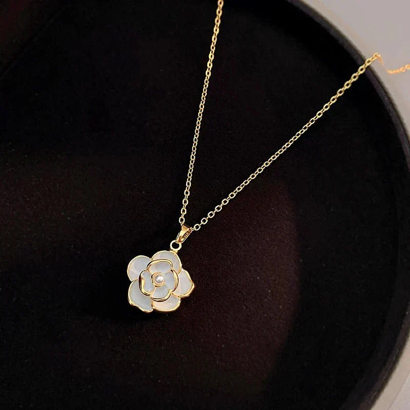 Kalsten | Dainty Blanc Camellia Floral Necklace, Earrings, Ring Jewelry