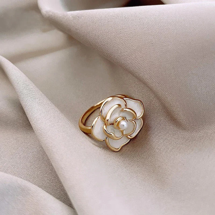 Kalsten | Dainty Blanc Camellia Floral Necklace, Earrings, Ring Jewelry