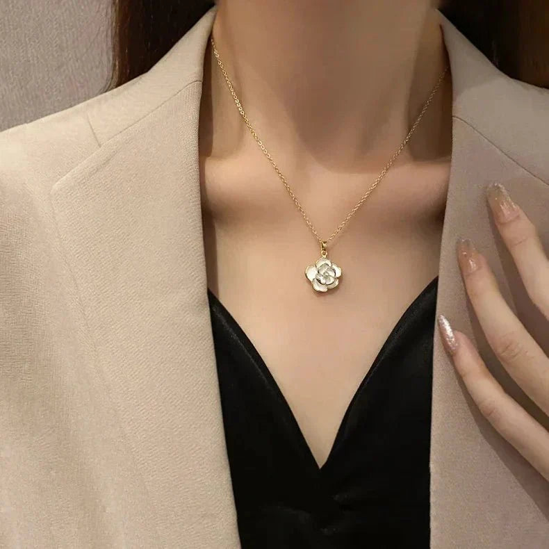 Kalsten | Dainty Blanc Camellia Floral Necklace, Earrings, Ring Jewelry
