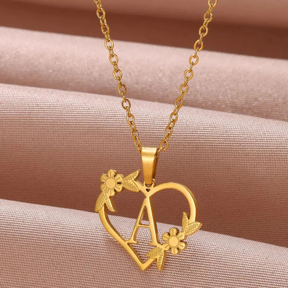 Kalsten | Dainty Floral Heart Letter Initial Necklace