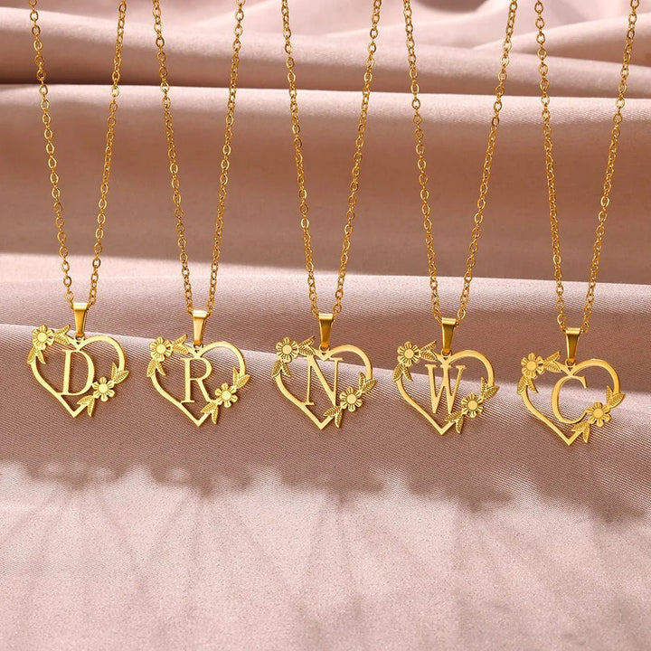 Kalsten | Dainty Floral Heart Letter Initial Necklace