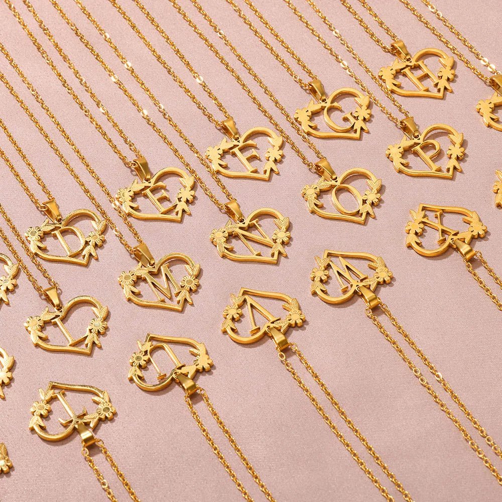 Kalsten | Dainty Floral Heart Letter Initial Necklace