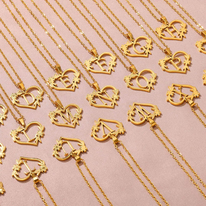Kalsten | Dainty Floral Heart Letter Initial Necklace