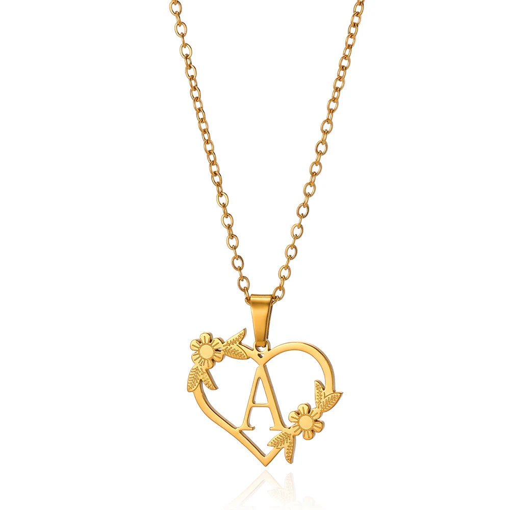Kalsten | Dainty Floral Heart Letter Initial Necklace