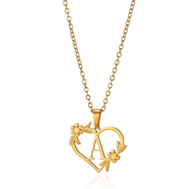 Kalsten | Dainty Floral Heart Letter Initial Necklace