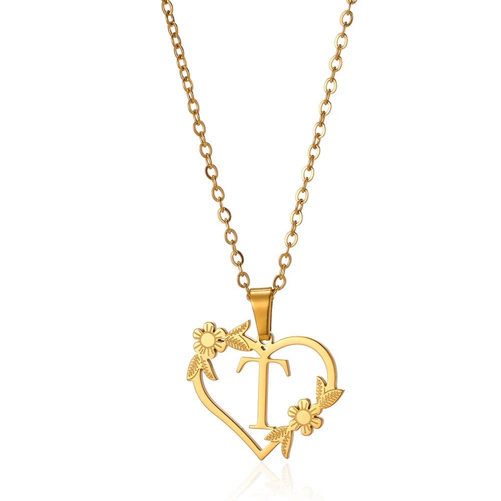 Kalsten | Dainty Floral Heart Letter Initial Necklace