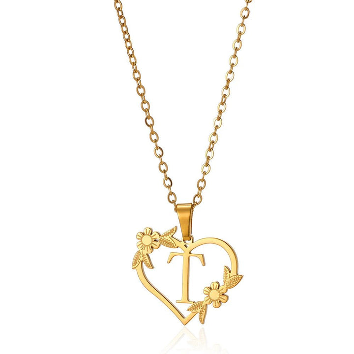 Kalsten | Dainty Floral Heart Letter Initial Necklace