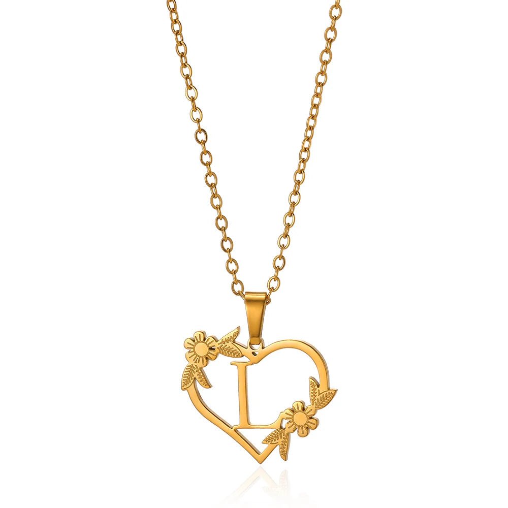 Kalsten | Dainty Floral Heart Letter Initial Necklace