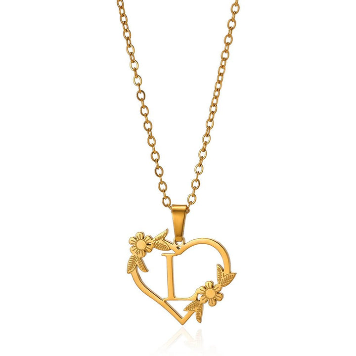 Kalsten | Dainty Floral Heart Letter Initial Necklace