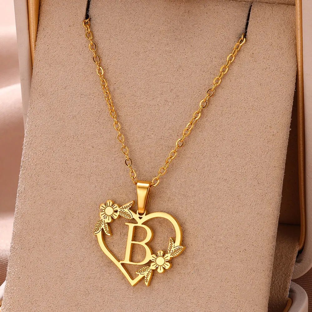 Kalsten | Dainty Floral Heart Letter Initial Necklace