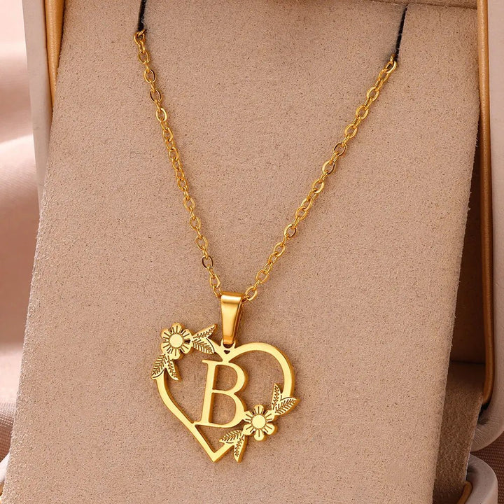 Kalsten | Dainty Floral Heart Letter Initial Necklace