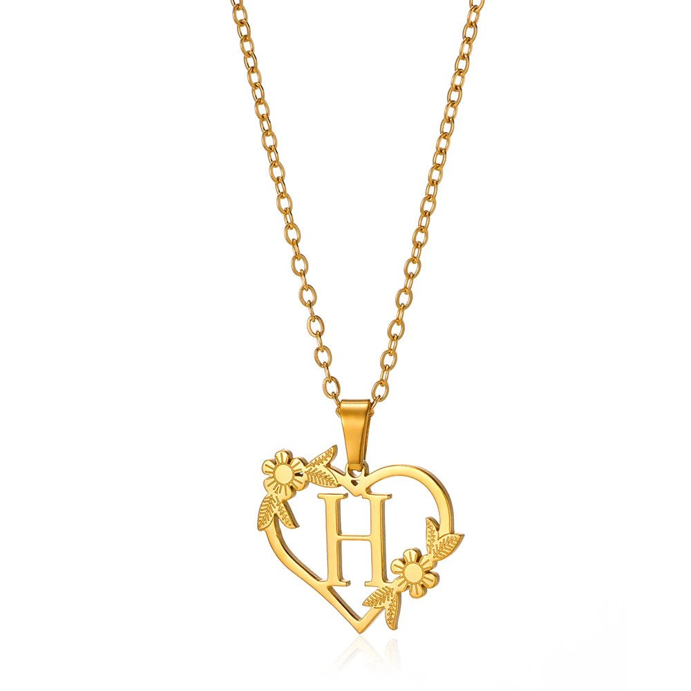 Kalsten | Dainty Floral Heart Letter Initial Necklace