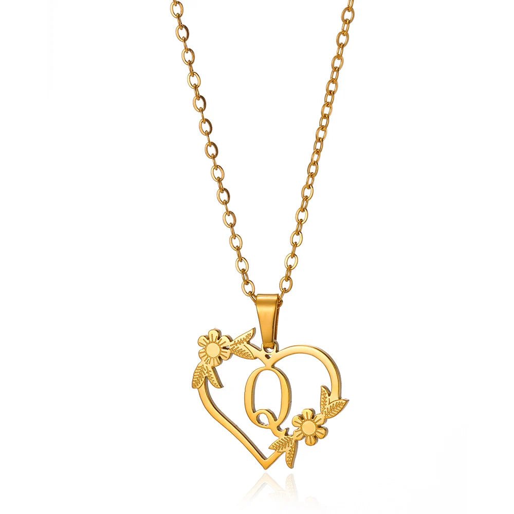 Kalsten | Dainty Floral Heart Letter Initial Necklace