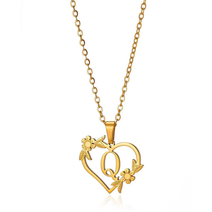 Kalsten | Dainty Floral Heart Letter Initial Necklace