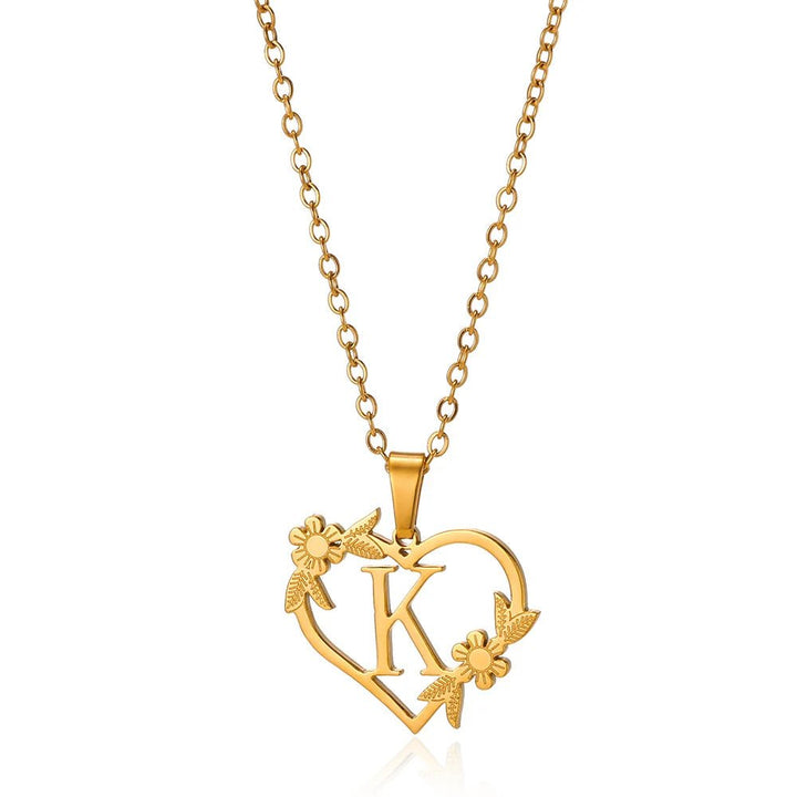 Kalsten | Dainty Floral Heart Letter Initial Necklace