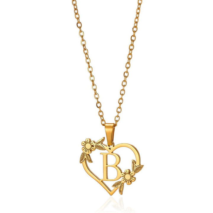 Kalsten | Dainty Floral Heart Letter Initial Necklace