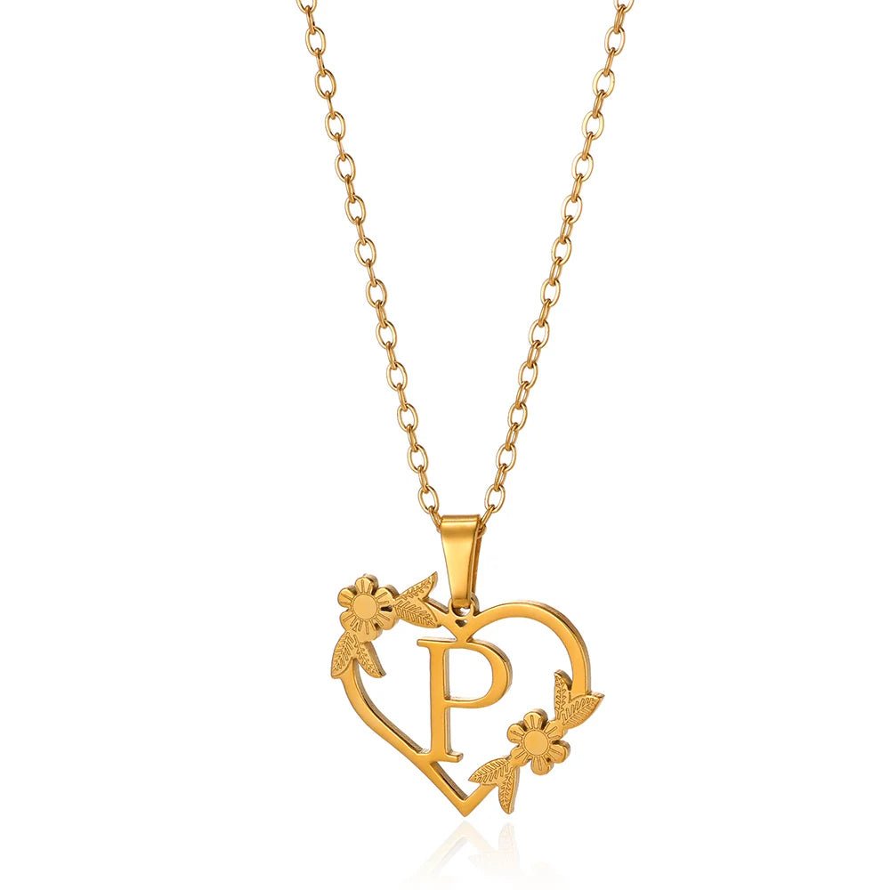 Kalsten | Dainty Floral Heart Letter Initial Necklace