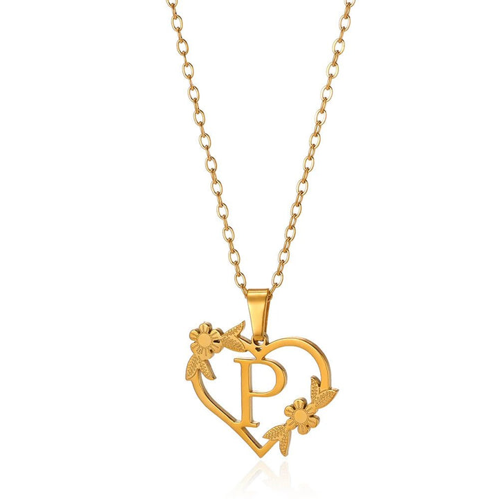 Kalsten | Dainty Floral Heart Letter Initial Necklace