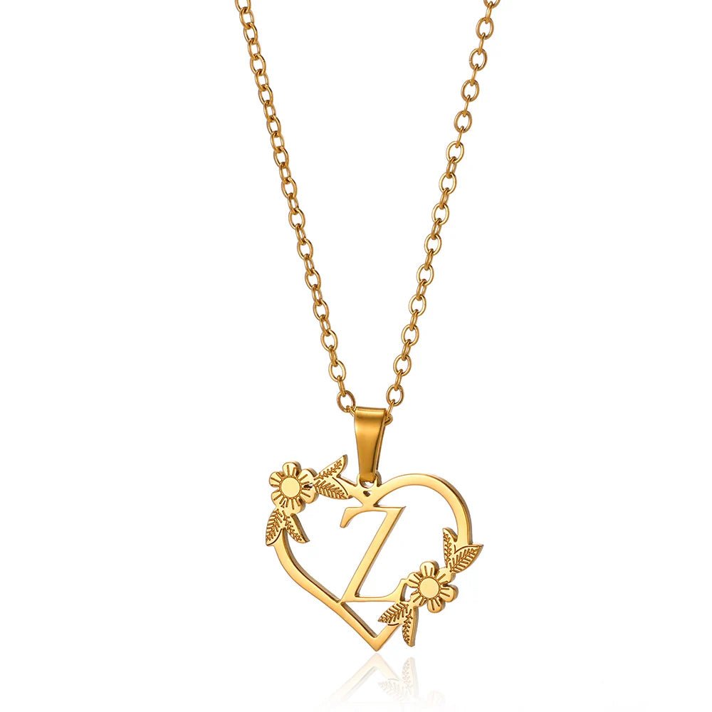 Kalsten | Dainty Floral Heart Letter Initial Necklace