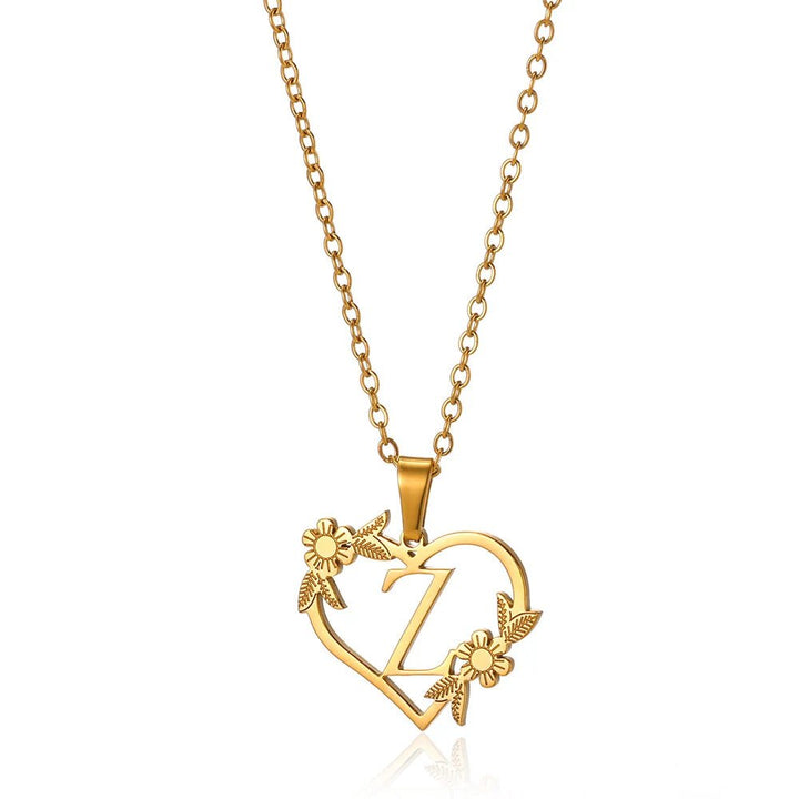 Kalsten | Dainty Floral Heart Letter Initial Necklace