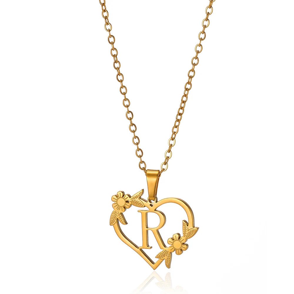 Kalsten | Dainty Floral Heart Letter Initial Necklace