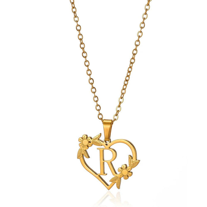 Kalsten | Dainty Floral Heart Letter Initial Necklace