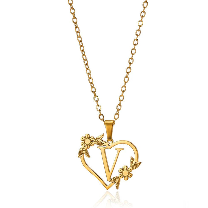 Kalsten | Dainty Floral Heart Letter Initial Necklace