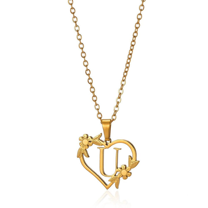 Kalsten | Dainty Floral Heart Letter Initial Necklace
