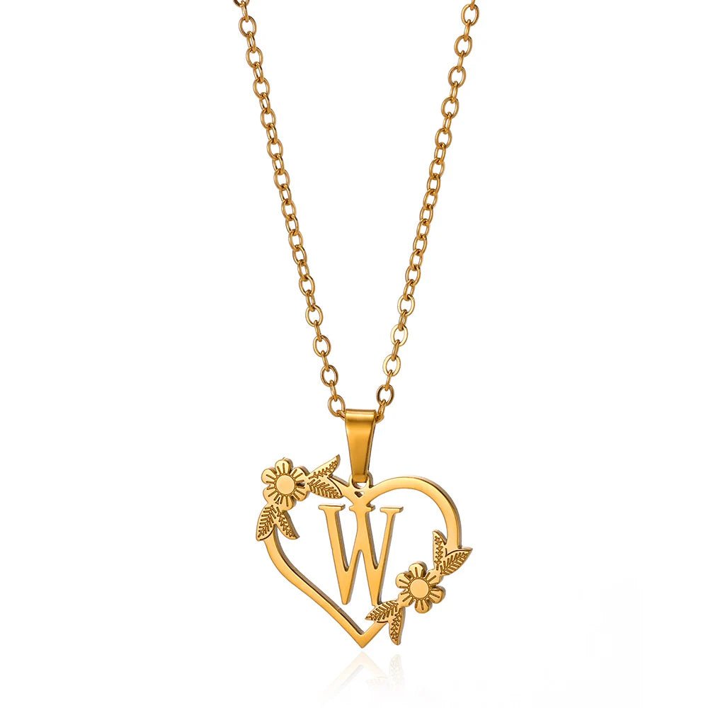 Kalsten | Dainty Floral Heart Letter Initial Necklace