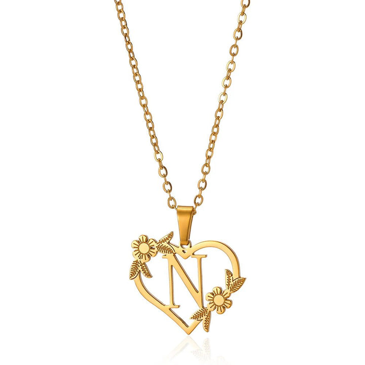 Kalsten | Dainty Floral Heart Letter Initial Necklace