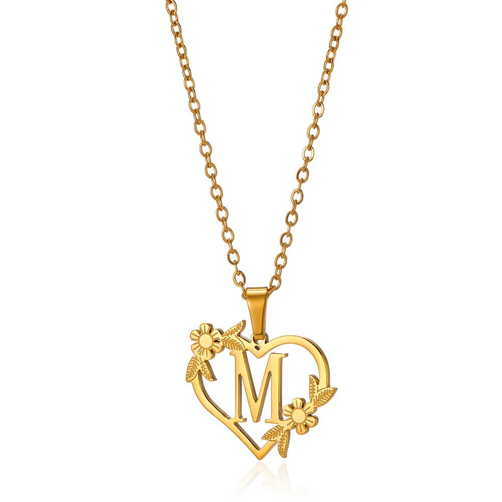 Kalsten | Dainty Floral Heart Letter Initial Necklace