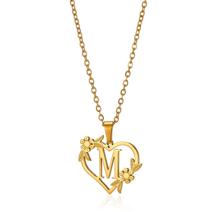 Kalsten | Dainty Floral Heart Letter Initial Necklace