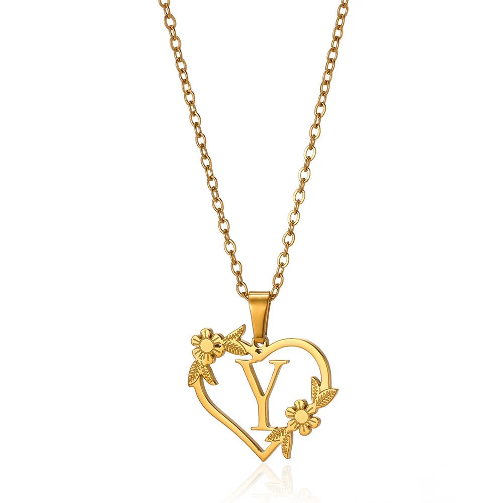 Kalsten | Dainty Floral Heart Letter Initial Necklace