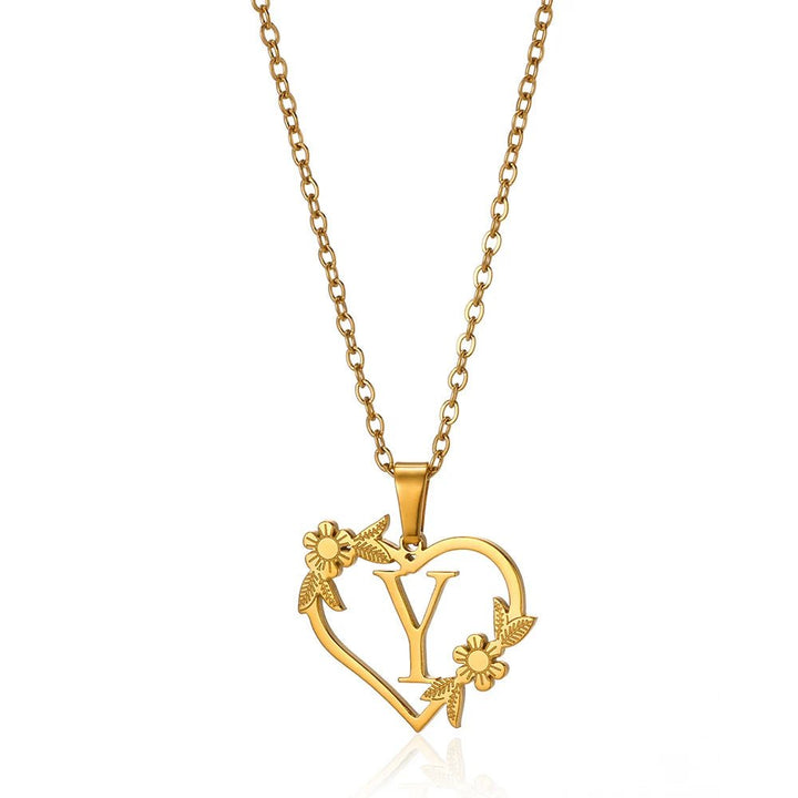 Kalsten | Dainty Floral Heart Letter Initial Necklace