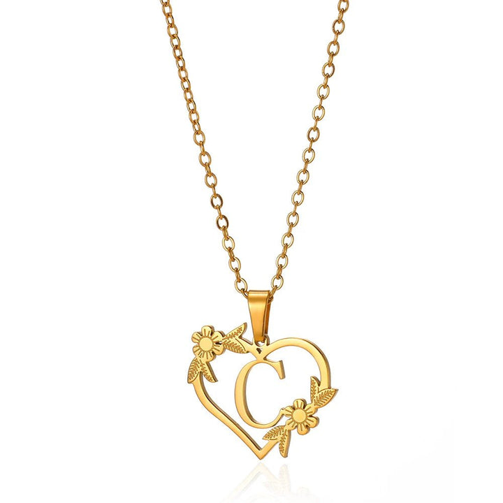 Kalsten | Dainty Floral Heart Letter Initial Necklace