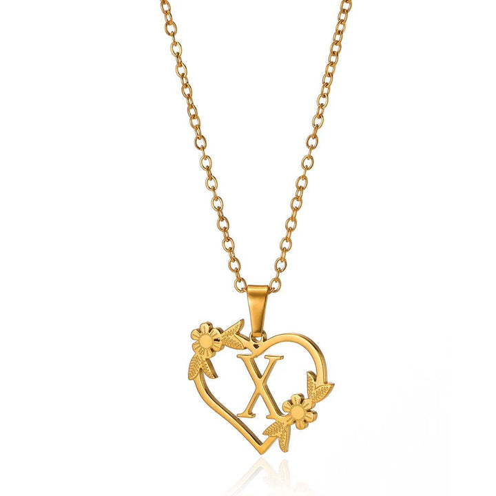 Kalsten | Dainty Floral Heart Letter Initial Necklace
