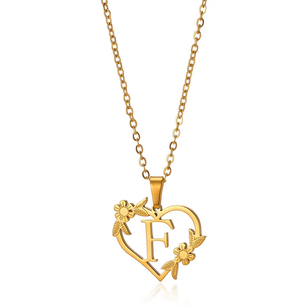 Kalsten | Dainty Floral Heart Letter Initial Necklace