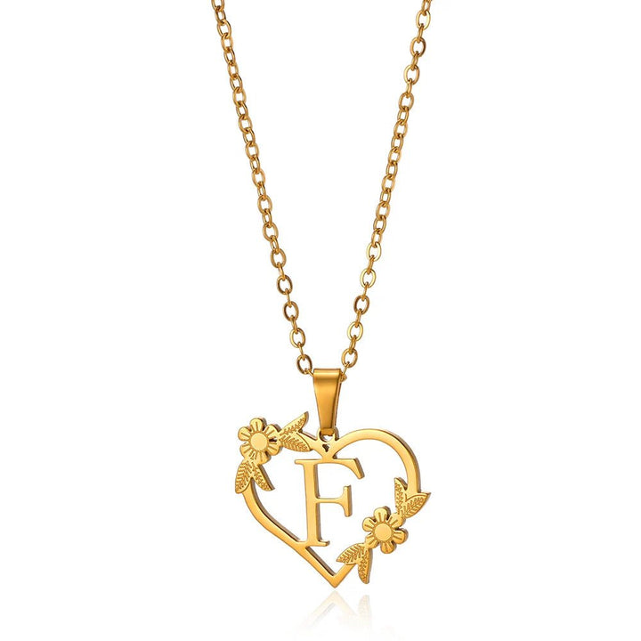 Kalsten | Dainty Floral Heart Letter Initial Necklace