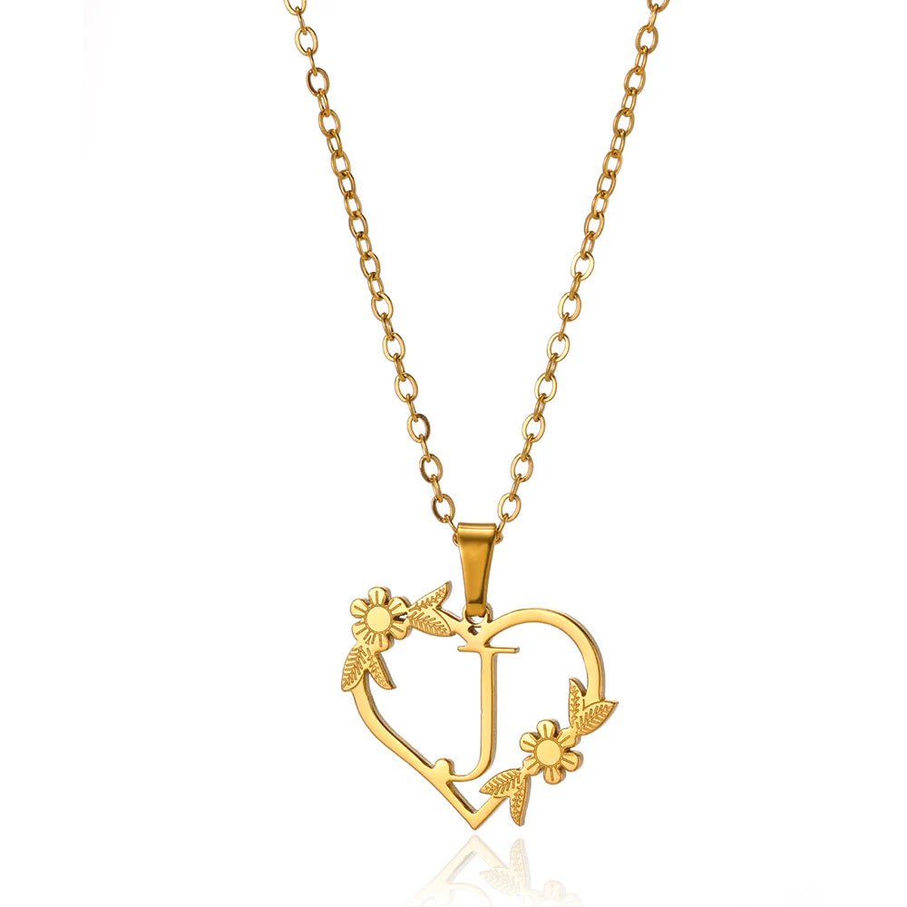 Kalsten | Dainty Floral Heart Letter Initial Necklace