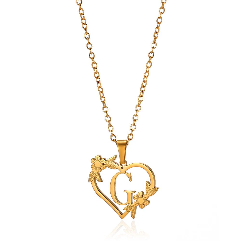 Kalsten | Dainty Floral Heart Letter Initial Necklace