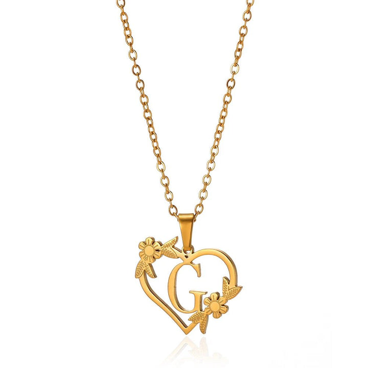 Kalsten | Dainty Floral Heart Letter Initial Necklace