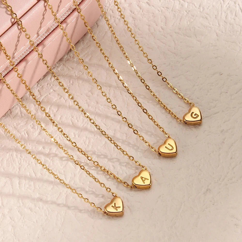 Skanto | Dainty Minimal Heart Initial Necklace