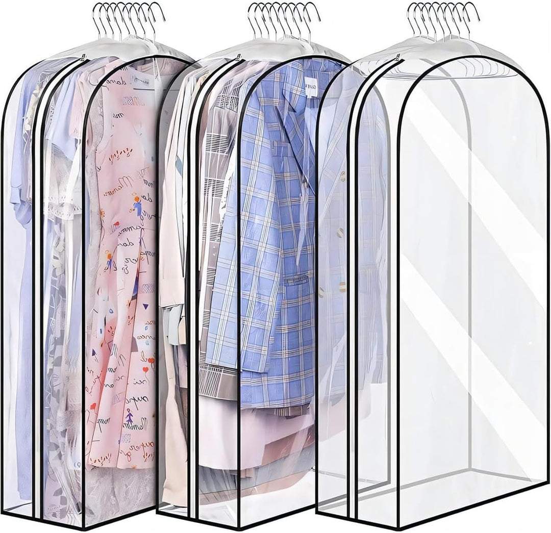 Kalsten | Clear Gusseted Garment Covers – 3-Pack Storage Bags with Side Zipper (Buy 1, Take 1 FREE)
