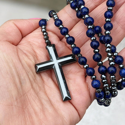 Skanto | Tiger Eye and Lapis Lazuli Cross Rosary Necklace for Men - Orion