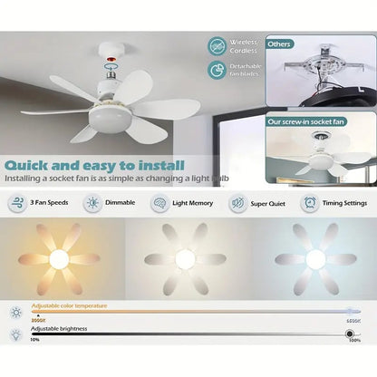 Skanto | 2-in-1 PORTABLE CEILING FAN & LIGHT with Remote Control
