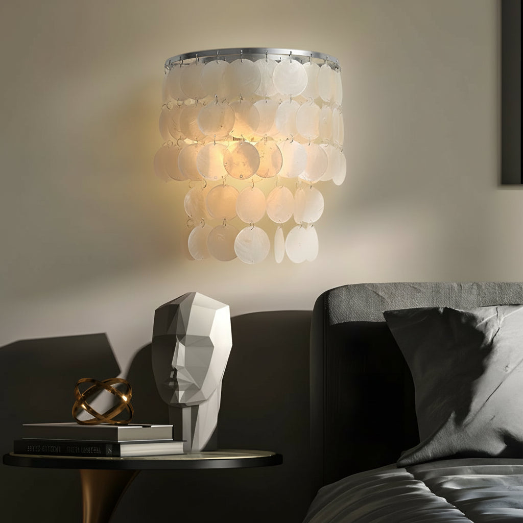 Coastal Capiz Shell LED Wall Sconce – Natural Sea Shell Bedside Wall Lamp - Gold/Chrome | Kalsten