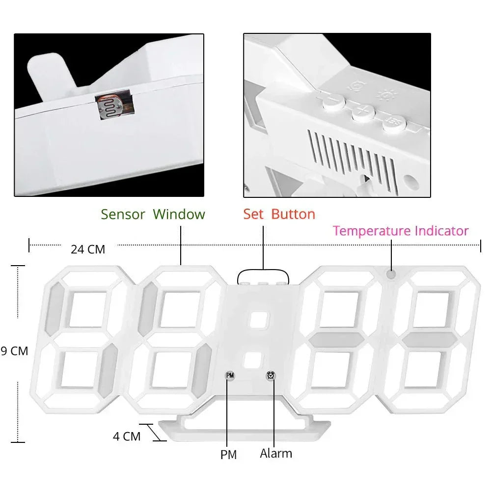 3D LED Wall Clock with Dimmable Digital Display