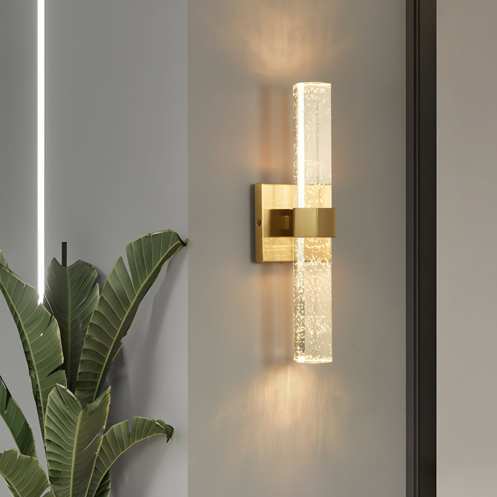 Crystal Wall Sconce Bubble Cylinder Gold LED 40cm / 16in Up Down Hallway Light | Kalsten